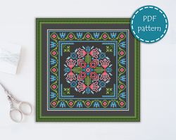 lp0033 folk cross stitch pattern for begginer - easy xstitch pattern in pdf format - instant download - floral pattern