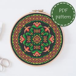 lp0036 folk cross stitch pattern for begginer - easy xstitch pattern in pdf format - instant download - floral pattern