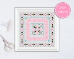 lp0037 folk cross stitch pattern for begginer - easy xstitch pattern in pdf format - instant download - floral pattern