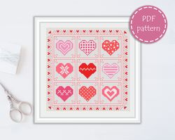 lp0039 valentines day cross stitch pattern for begginer - heart love xstitch pattern in pdf format - instant download