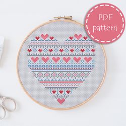 lp0040 valentines day cross stitch pattern for begginer - heart love xstitch pattern in pdf format - instant download