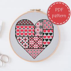 lp0043 valentines day cross stitch pattern for begginer - heart love xstitch pattern in pdf format - instant download