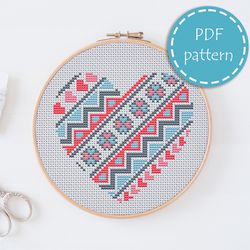 lp0045 valentines day cross stitch pattern for begginer - heart love xstitch pattern in pdf format - instant download