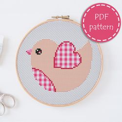 lp0046 valentines day cross stitch pattern for begginer - bird love xstitch pattern in pdf format - instant download