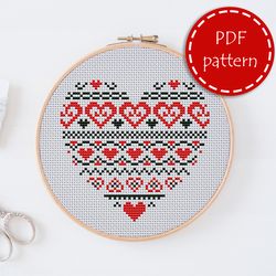 lp0050 valentines day cross stitch pattern for begginer - heart love xstitch pattern in pdf format - instant download