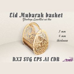 eid mubarak basket files for laser cut, 3,4 mm, cnc, glowforge, dxf cdr ai eps svg vector files for laser cutting