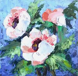 anemone painting floral original art impasto artwork bouquet wall art 6x6" by svetlana