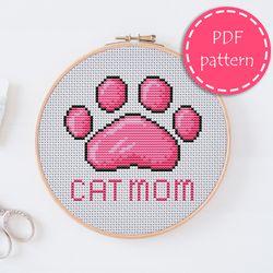 lp0054 cat mom cross stitch pattern for begginer - pets lover xstitch pattern in pdf format - instant download - easy