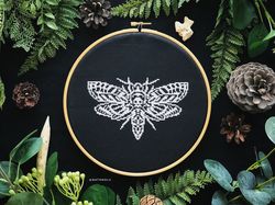 death's head moth cross stitch pattern pdf glow in the dark gothic hawkmoth mystical insect embroidery instant download