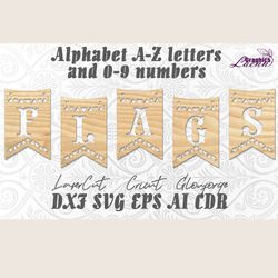 flags alphabet 26 letters 10 numbers laser cut vector, cnc plan, glowforge, cricut, any thickness, dxf cdr svg ai eps