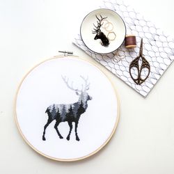 deer silhouette cross stitch pattern