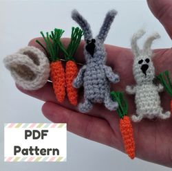 miniature crochet pattern, crochet bunny pattern, crochet carrot pattern, easter crochet pattern, bunny amigurumi