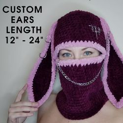 fluffy balaclava with custom ears length crazy bunny balaclava for teens halloween face cover with rabbit ears