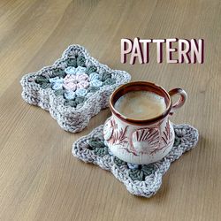 crochet granny square coffee coaster pattern, beginner crochet pattern, crochet napkin pdf