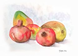 fruit painting still life original artwork small watercolor painting 8" by 11"  by artmadeira