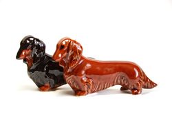 longhaired dachshund figurine ceramics handmade,  statuette porcelain