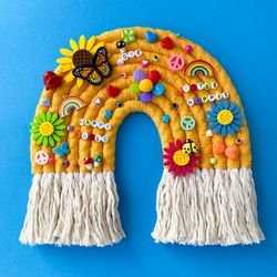 hippie room decor, modern macrame rainbow wall hanging, funny gift, dorm room decor, unique wall decoration