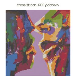 kiss cross stitch, pop art cross stitch pattern, modern cross stich /34/