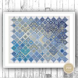 cross stitch sampler geometric arabic squares ethnic folk art design pdf pattern 60