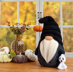 halloween gnome trick or treat, halloween decoration, fall gnome with pumpkin, halloween decor outdoor