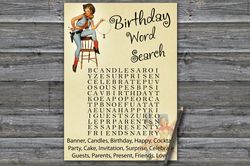 Cowboy themed Birthday Word Search Game,Adult Birthday party game printable-fun games for her-Instant download