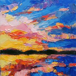 seascape painting sunset original art ocean artwork coastal wall art 6x6 by sonnegold