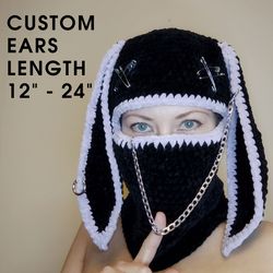 black bunny balaclava with custom ears length sexy bunny face mask pastel goth balaclava with bunny ears