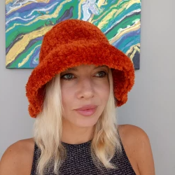 crochet bucket hat oversized faux fur bucket hat orange super soft fluffy bucket hat for women winter bucket hat