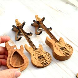 guitar gift personalized pick box with stand, wooden guitar pick holder, custom guitar pick case gift