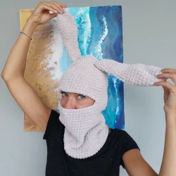 crochet bunny balaclava face mask bunny ears hat cream velvet animal hat rabbit ear hat sci mask balaclava with ears