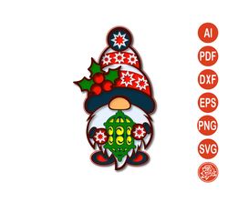 multi layered christmas gnome mandala svg,  file cutting template for cricut silhouette dxf, 3d paper or laser cut file