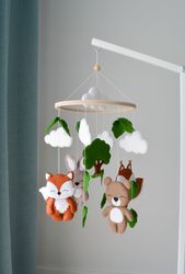 woodland crib mobile, nursery mobile woodland, forest nursery decor, woodland animal mobile, forest baby mobile