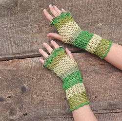 lace fingerless gloves, cotton  gloves, boho gloves, crochet mittens, green gloves, women's gloves, cottagecore outfit