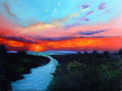 wildflower oil painting original art landscape artwork sunset canvas art impasto