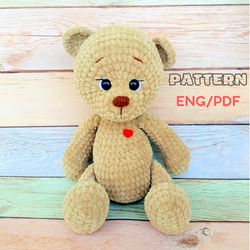 english pattern crochet bear, baby shower gift, easy crochet pattern, pattern for beginner,  diy plush teddy bear