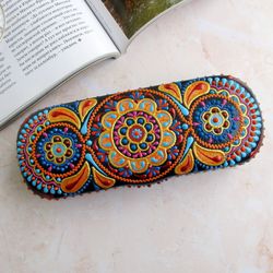 hand-painted glasses case, eyeglass case hard, glasses holder for women, eyewear protective case, painted spectacle case