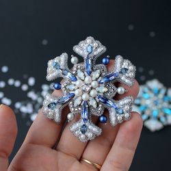 snowflake brooch pin handmade. embroidered brooch. christmas gifts