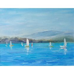 french riviera painting nautical original art coastal landscape wall art sailboat artwork 6x8 by sonnegold