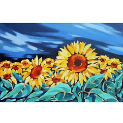 sunflower painting floral original art landscape artwork farmhouse wall art oil canvas 16 by 24 in