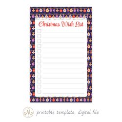 christmas garlands from bright multicolored balls, printable christmas wish list template, digital file