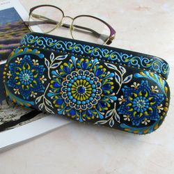 Painted Glasses Case Women, Blue Glasses Holder, Eyeglass Case Hard, Reading Glasses Case, Personalized Eyeglass Holder