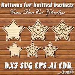 star bottoms for knitted baskets vector model for laser cut cnc plan, any thickness, dxf cdr ai svg dxf, instant downloa