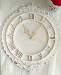 small wall clock in shabby chic style silent clock pink wall clock for girls room cute wall clock wedding gift