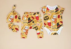 baby clothes set of 4: baby onesie, harem pants, knot hat and mittens, newborn outfit, baby boy outfit,baby girl outfit