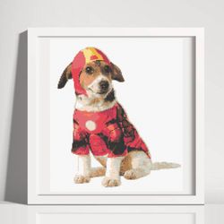 cross stitch pattern, pdf, jack russell terrier in superhero costume