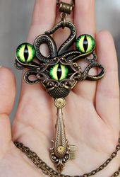 handmade unique fantasy vintage dragon eye key necklace