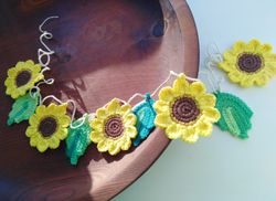 crochet sunflower garland, summer garland, sunflower decorations for kitchen