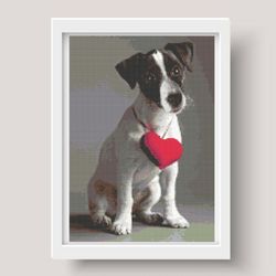 cross stitch pattern, pdf, dog with heart