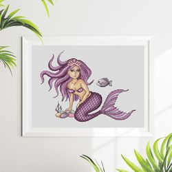 mermaid cross stitch pattern pdf, fantasy cross stitch pattern, girl cross stitch, underwater world