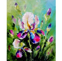 Irises Oil Painting Floral Original Art Flower Artwork by ArtOlgaGoncharova